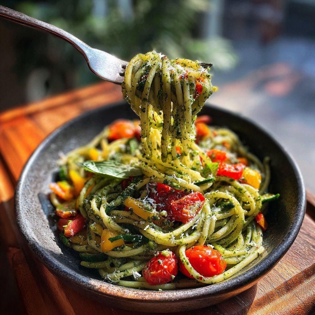 Basil Pesto Pasta with Veggies