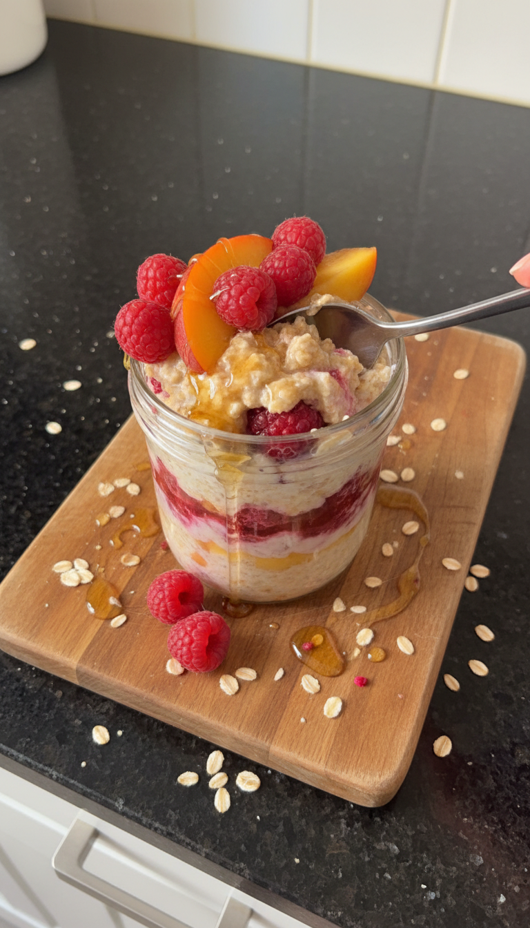 Peach Melba Overnight Oats
