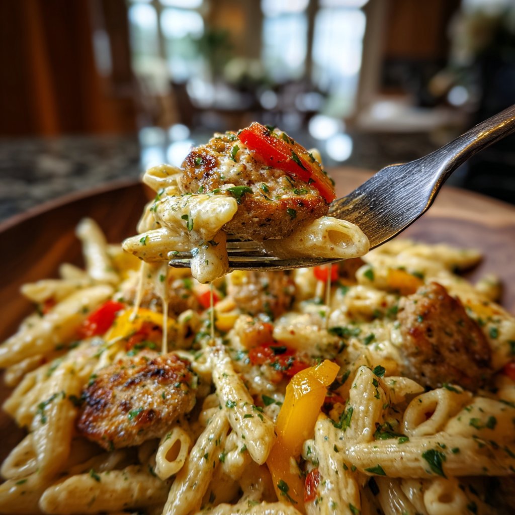 One Pot Creamy Cajun Sausage Pasta with Roasted Garlic
