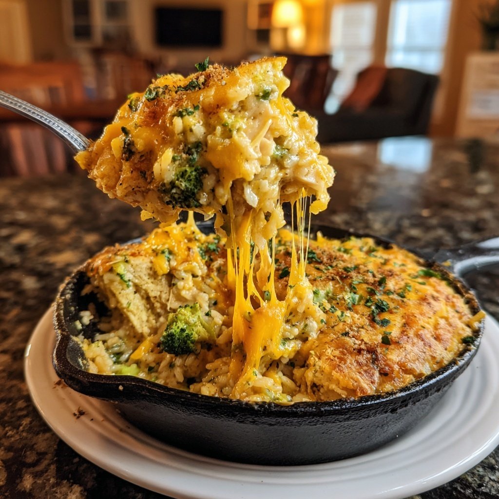 Cheesy Chicken Skillet Broccoli Rice