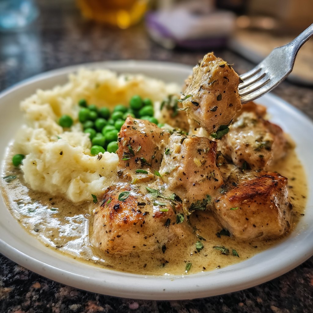 Creamy Herb Chicken with Mashed Potatoes and Peas