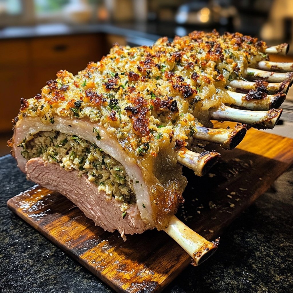 Stuffed Rack of Pork with Cider Gravy